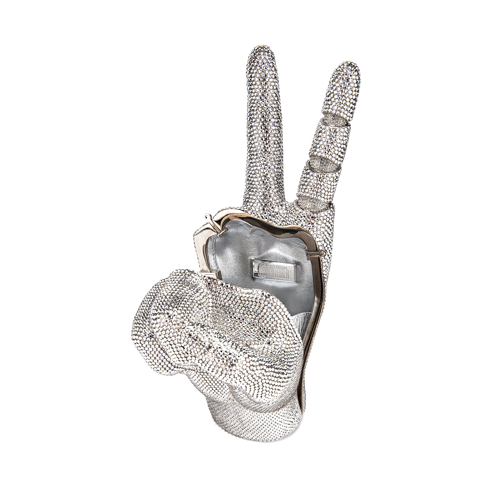 Silver Hand Crystal Minaudiere Clutch