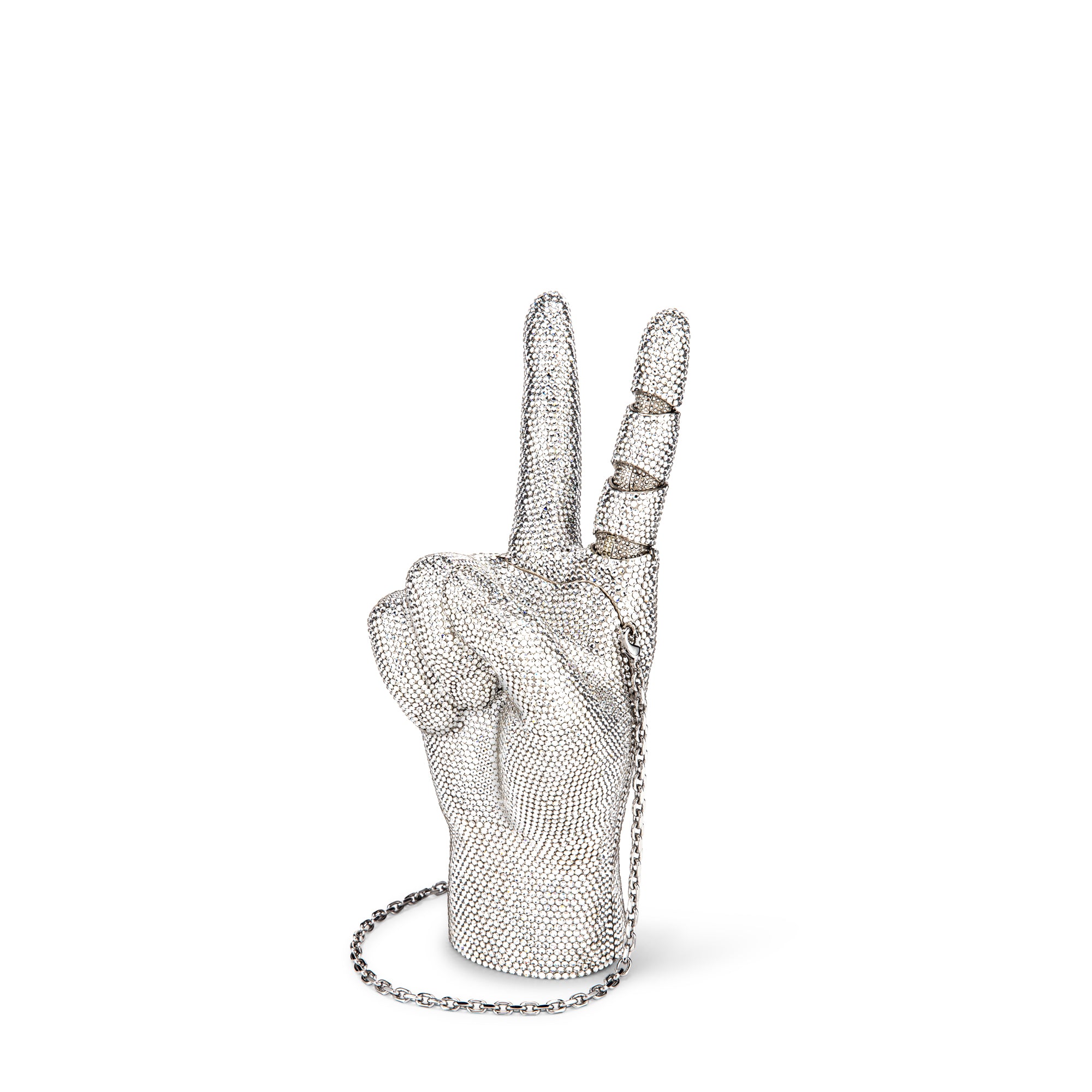 Silver Hand Crystal Minaudiere Clutch