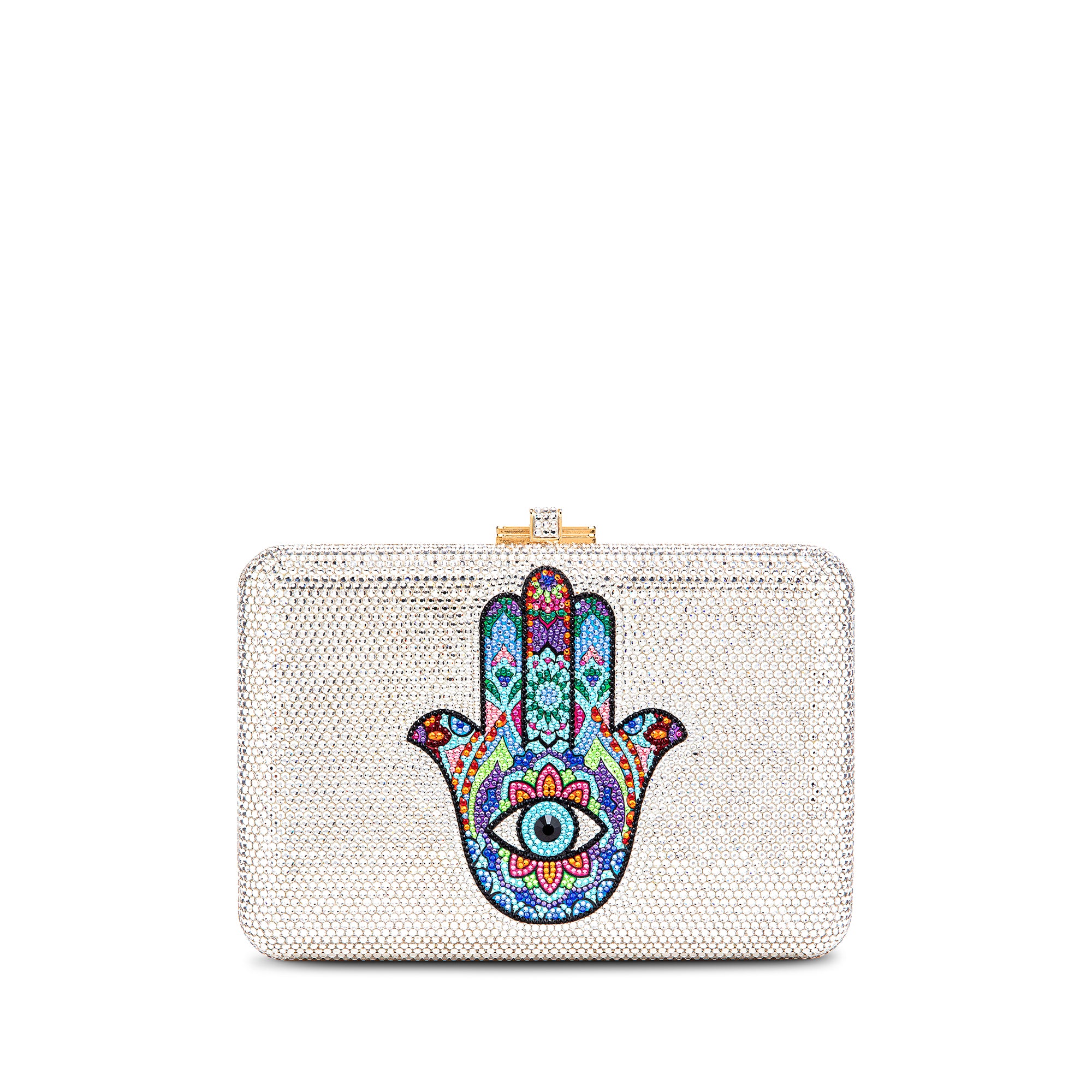 Multi-Color Hamsa Crystal Minaudiere Clutch