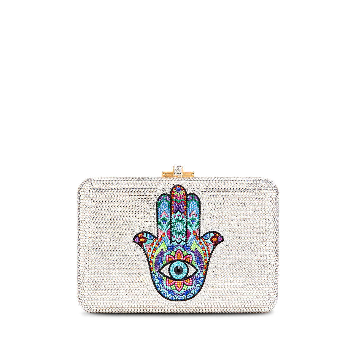 Multi-Color Hamsa Crystal Minaudiere Clutch