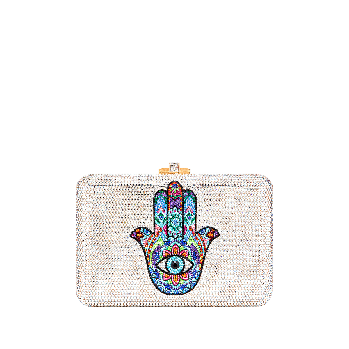 Multi-Color Hamsa Crystal Minaudière Clutch