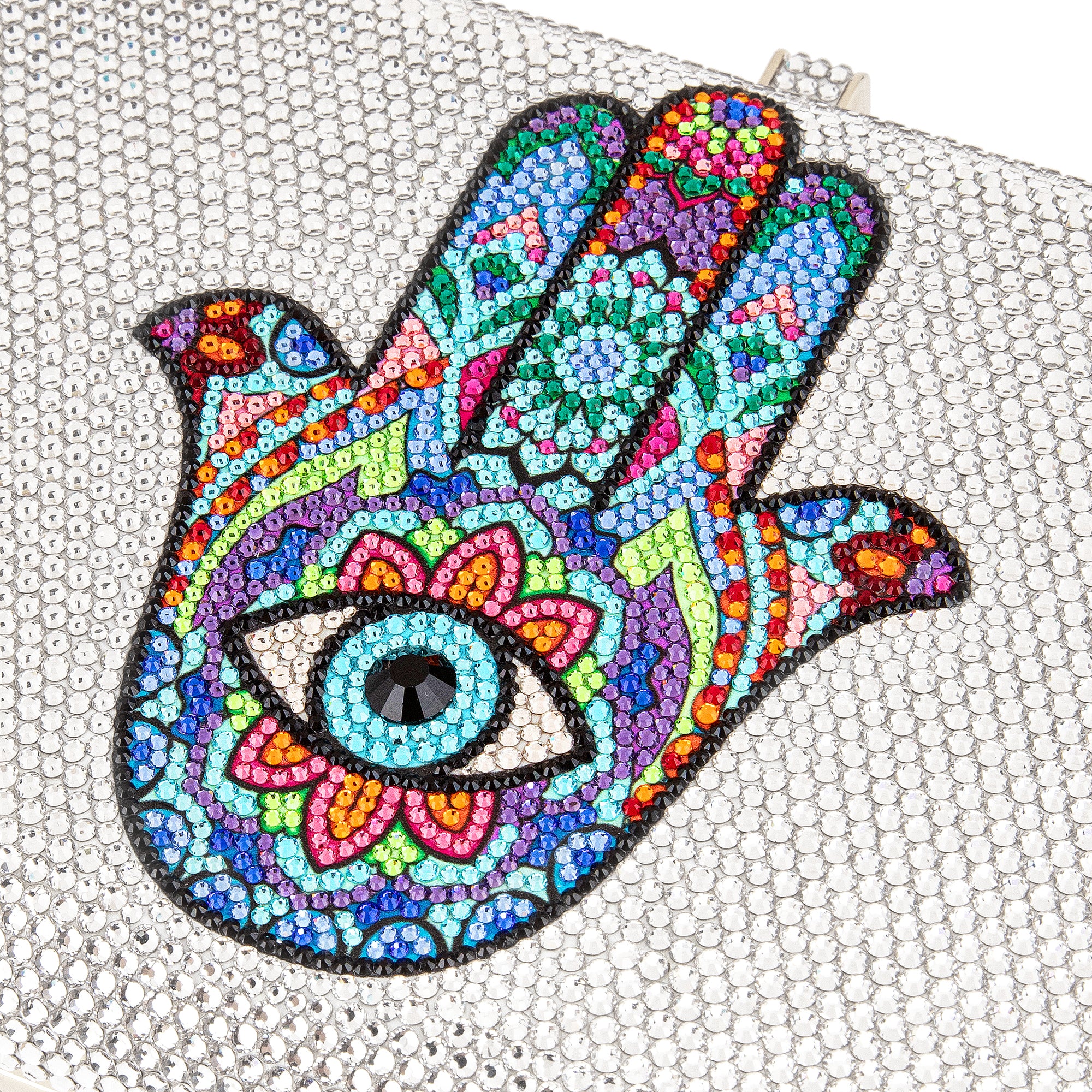 Multi-Color Hamsa Crystal Minaudiere Clutch