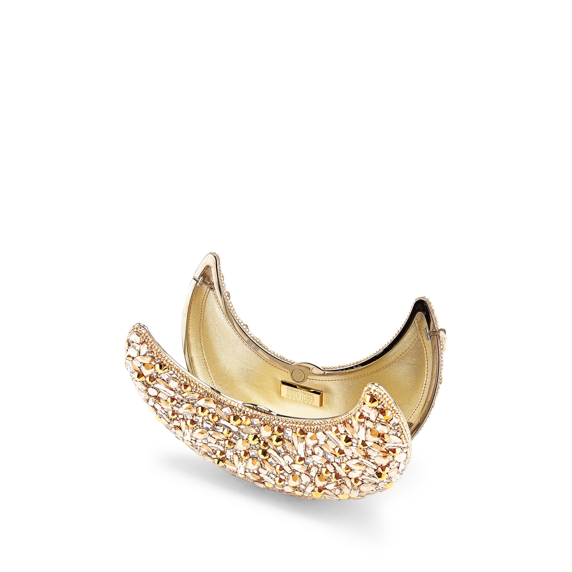 Crystal Crescent Moon Minaudiere Clutch