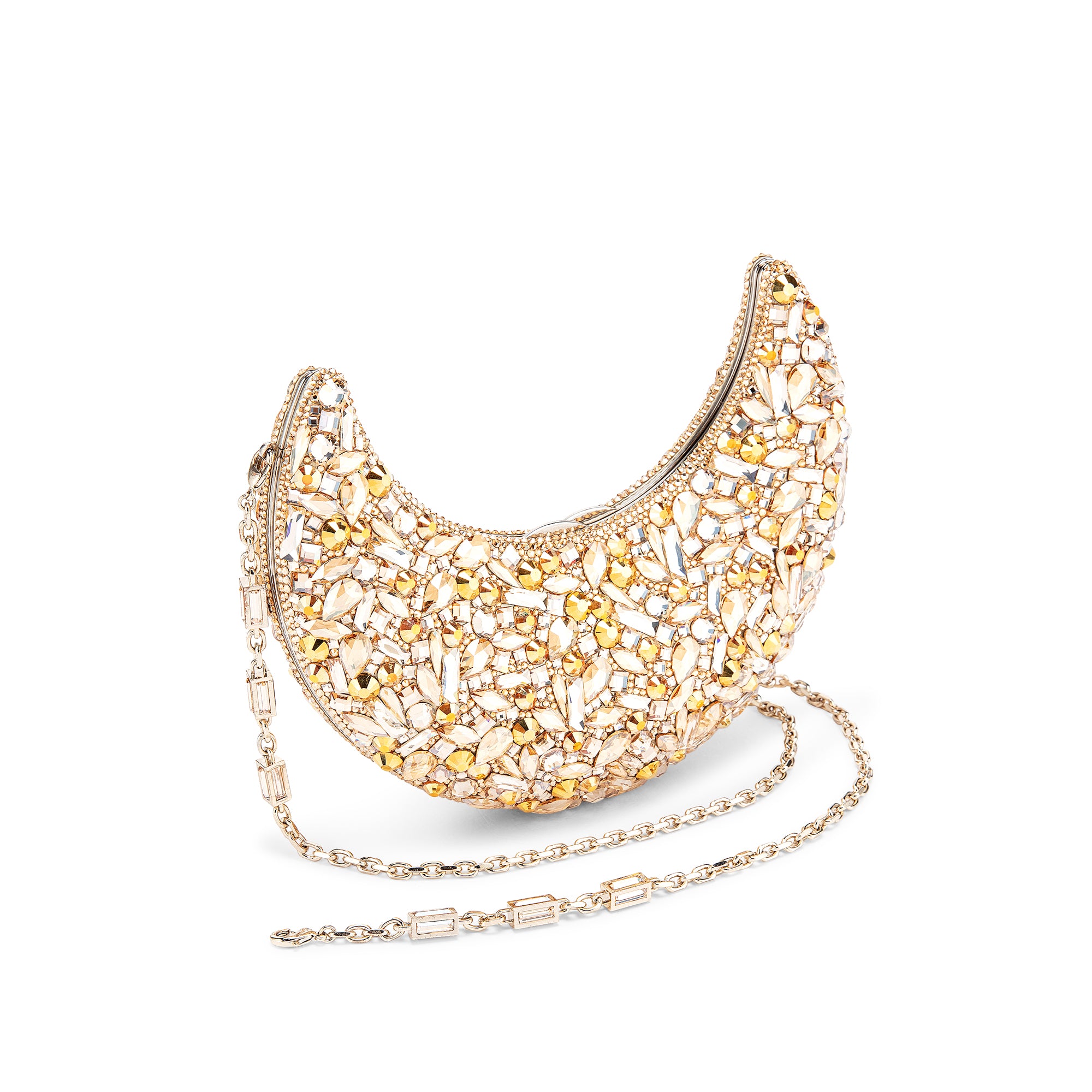 Crystal Crescent Moon Minaudiere Clutch