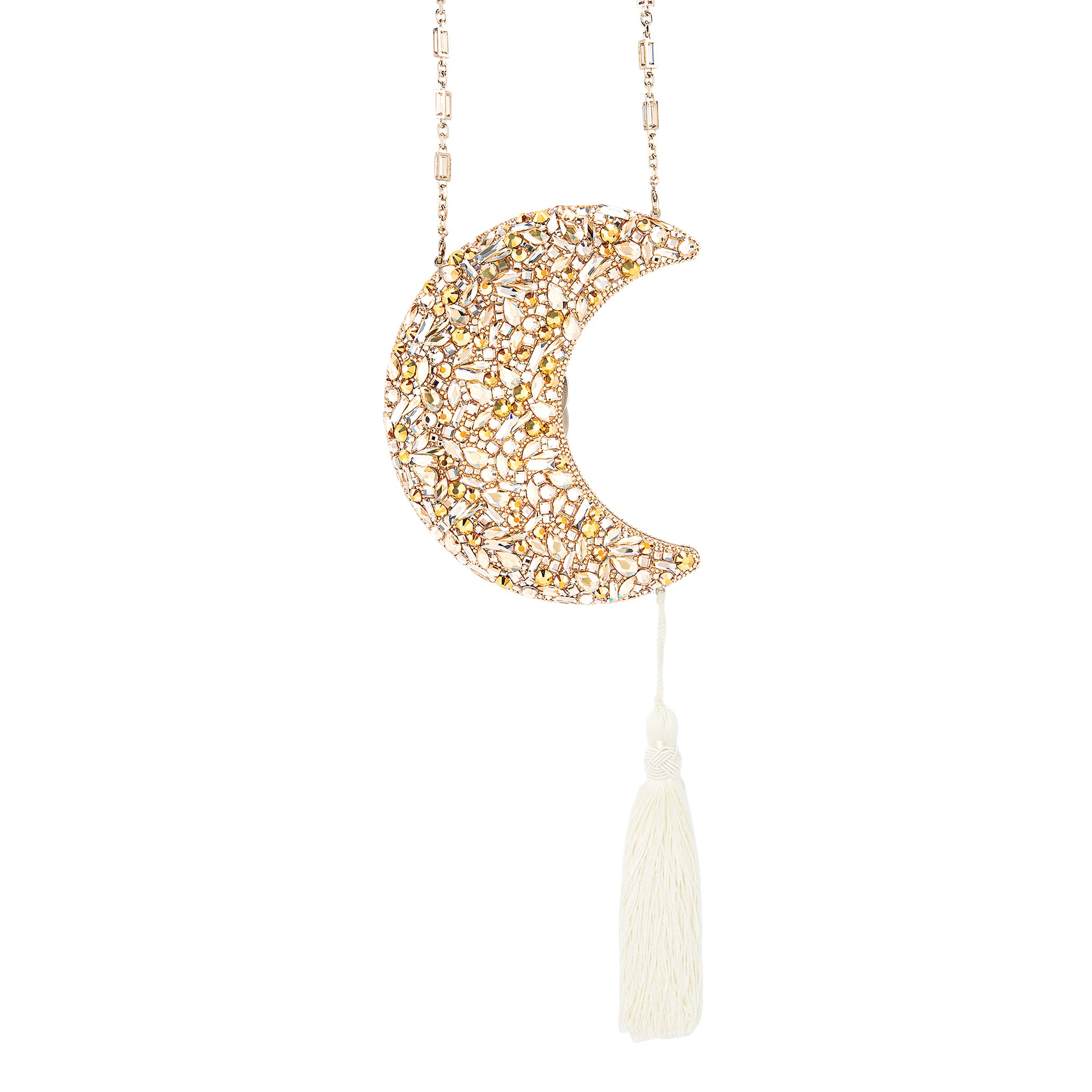 Crystal Crescent Moon Minaudiere Clutch