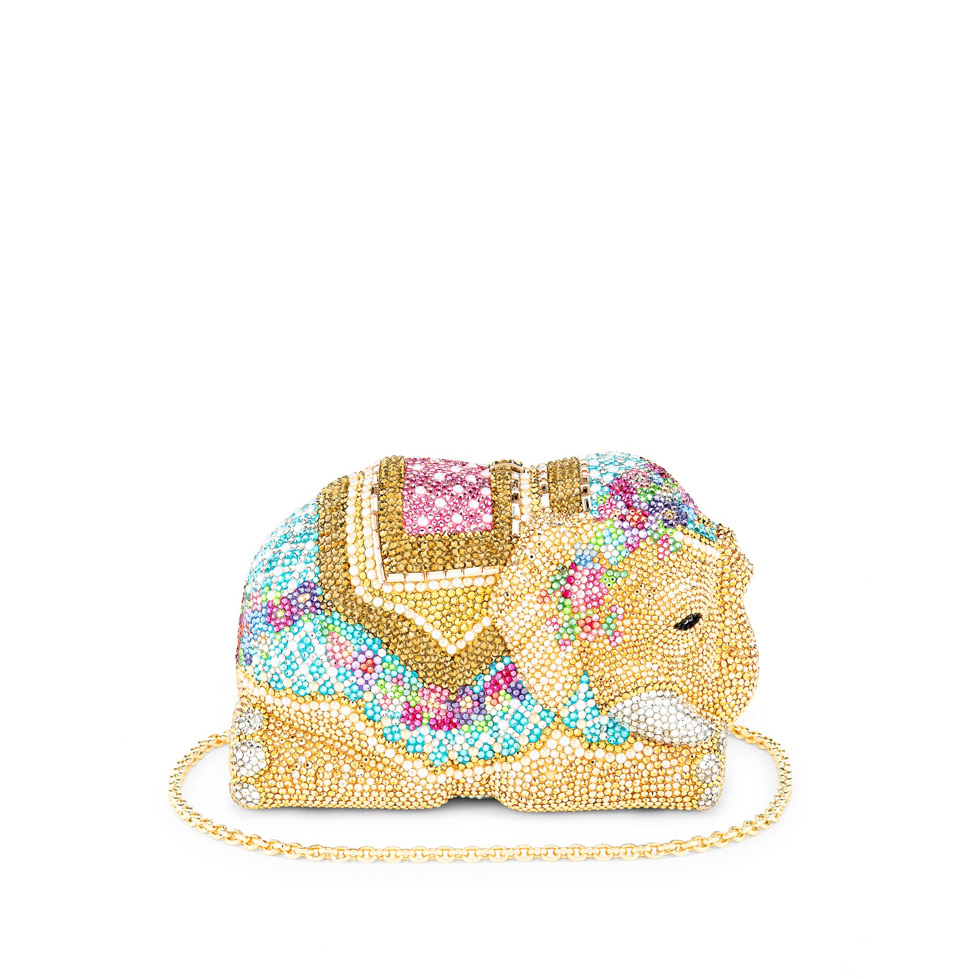 Golden Elephant Crystal Minaudiere Clutch