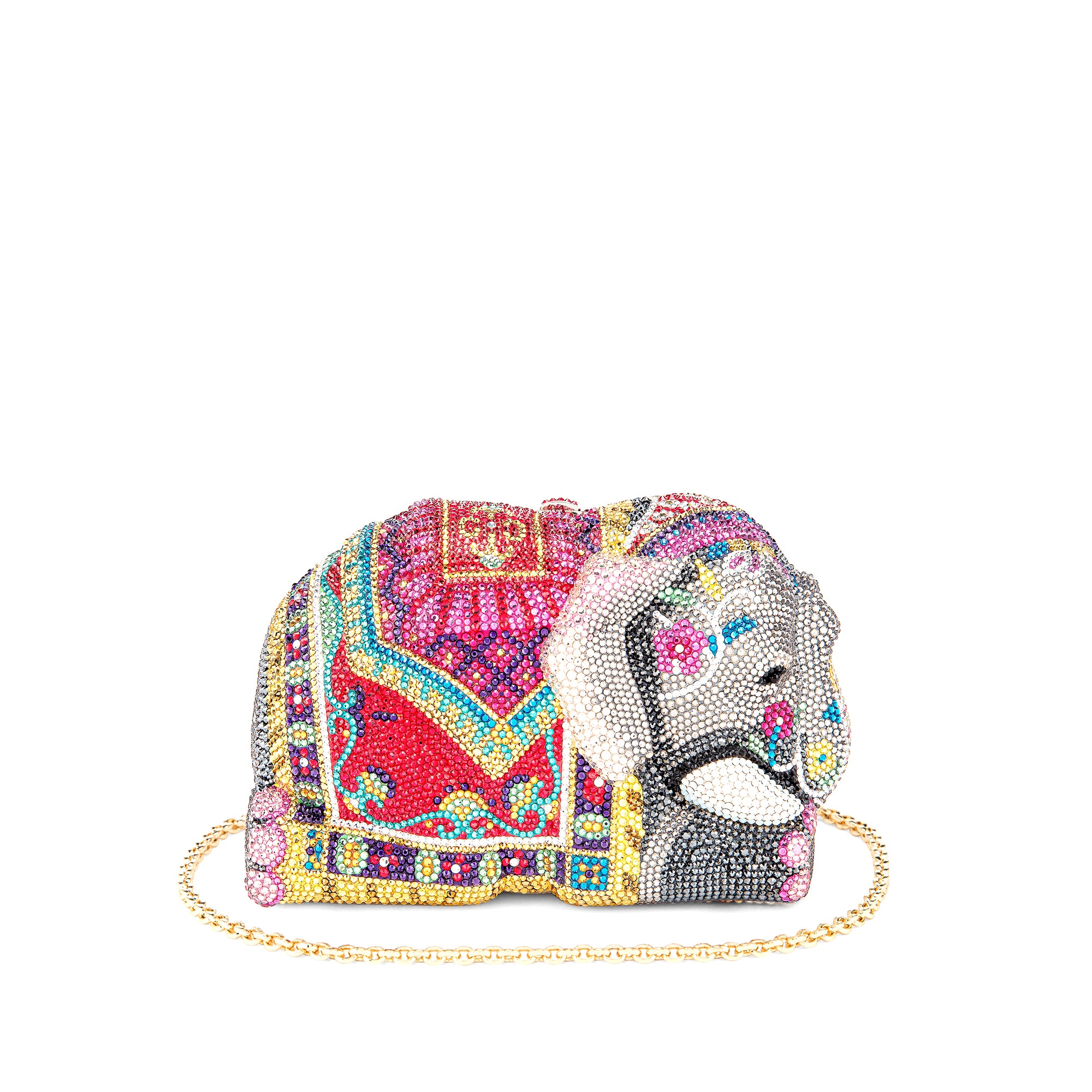Multi-Color Elephant Crystal Minaudiere Clutch